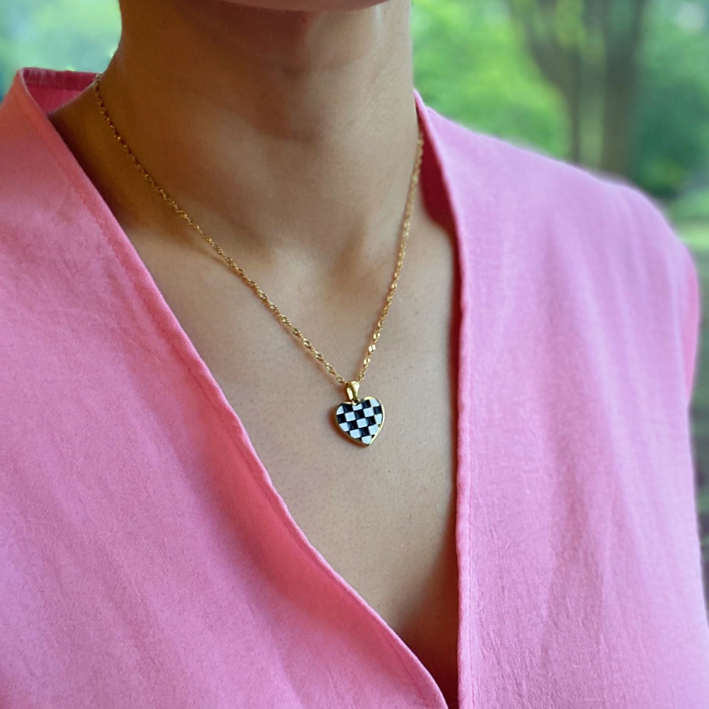 Checkered Heart Necklace